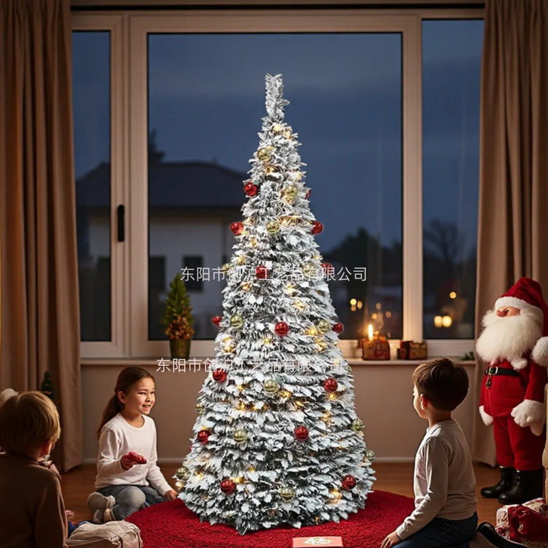 Sapin lumineux pliant floqué neige, pré-décoré, 120 à 210 cm