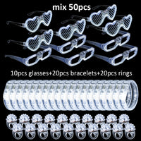 Lots de lunettes, bracelets et bagues lumineux LED blancs pour mariage, de 20 à 50 pièces
