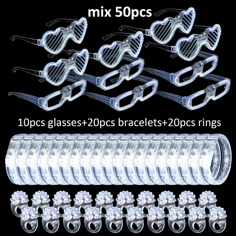 Lots de lunettes, bracelets et bagues lumineux LED blancs pour mariage, de 20 à 50 pièces