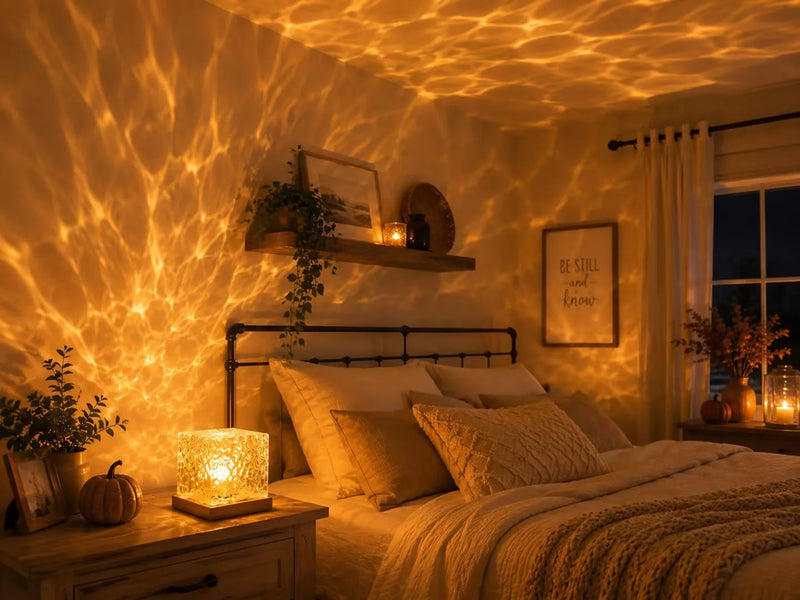Lampe cube à ondulations d'eau – cube lumineux dans une chambre, ondulations sur les murs
