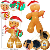 Bonhomme en pain d'épice gonflable géant 2,4 m avec cadeau et LED
