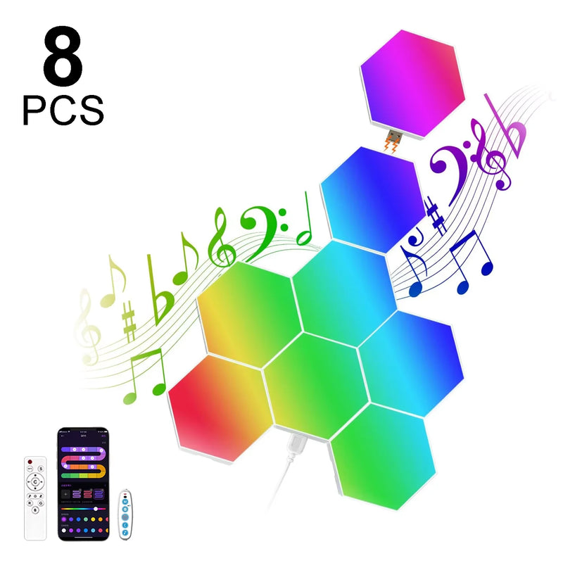 Panneaux LED hexagonaux muraux – lot de 8 panneaux en couleurs