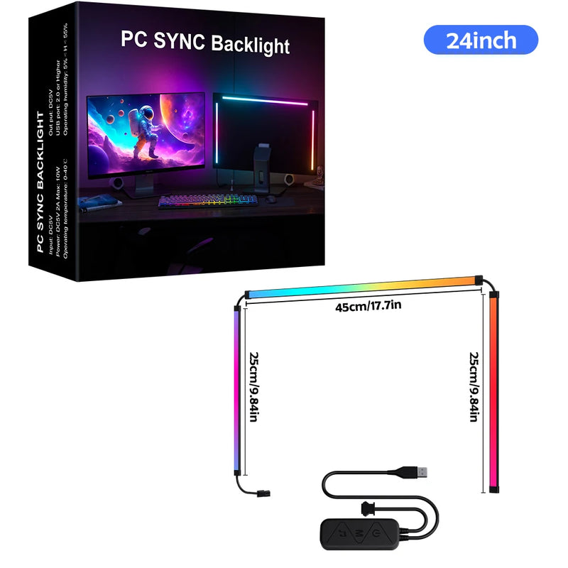 Barre LED écran PC RGBIC synchronisée, USB, 24 à 34 pouces