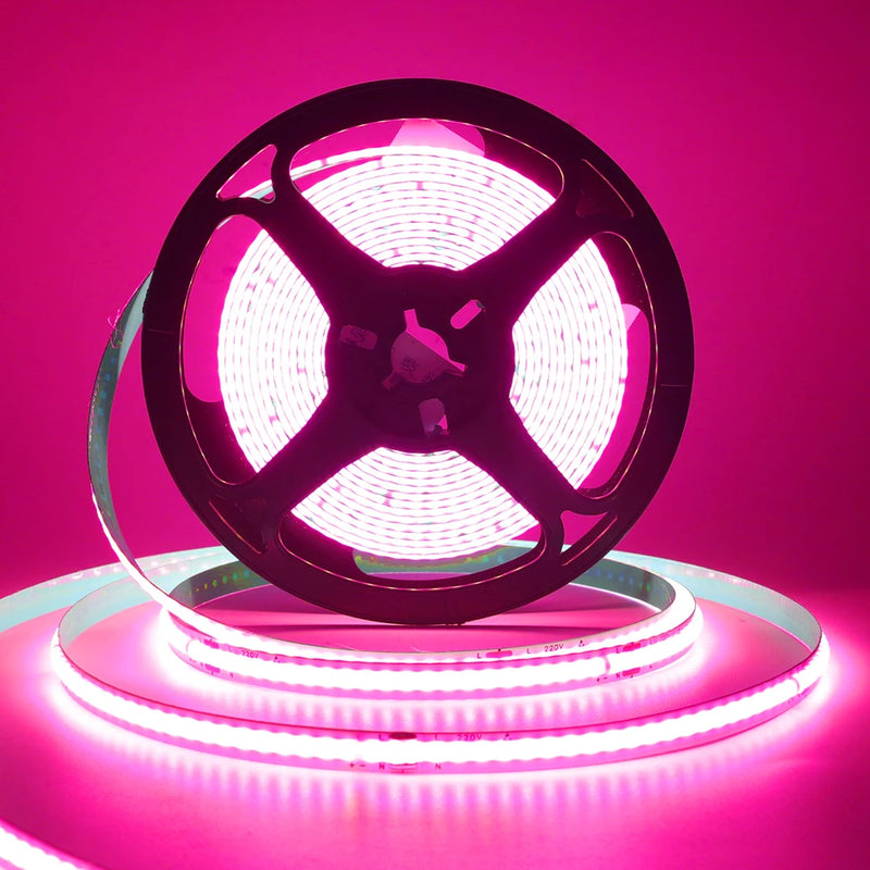 Ruban LED COB 220 V – rouleau allumé en rose