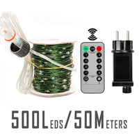 Guirlande fil vert – format 50 m, 500 LED avec boîtier d'alimentation et télécommande