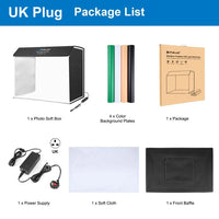 Boîte à lumière photo LED 60 x 40 cm – contenu de la version prise britannique