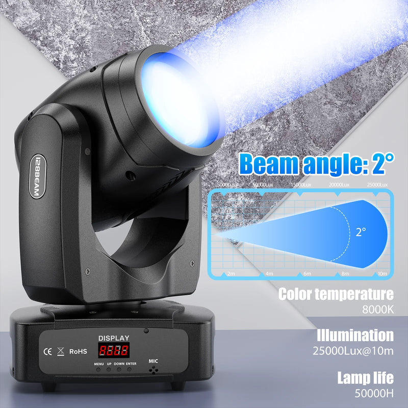 Lot de 4 lyres LED beam 200 W, 7 gobos, DMX, avec ou sans flight case