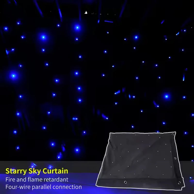 Rideau ciel étoilé bleu et blanc – vue des étoiles et de la toile pliée