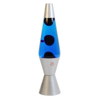 Lampe à lave 36 cm – version à liquide bleu et cire sombre, base argentée