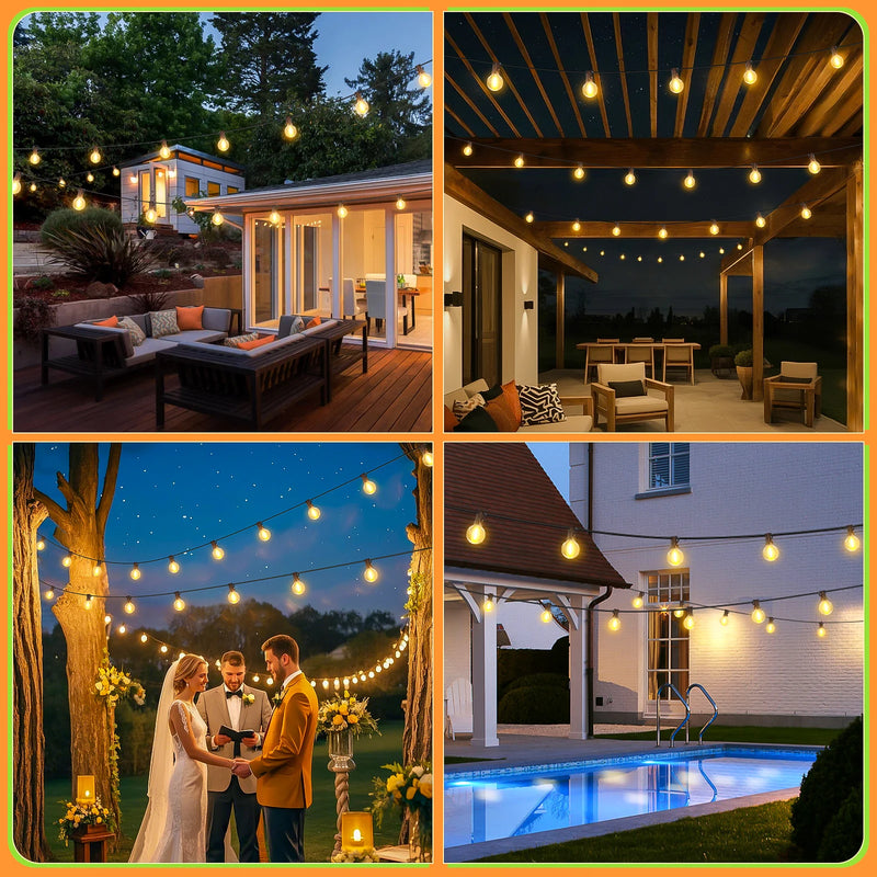 Guirlande guinguette extérieur 30 m, 30 ampoules LED G40, télécommande
