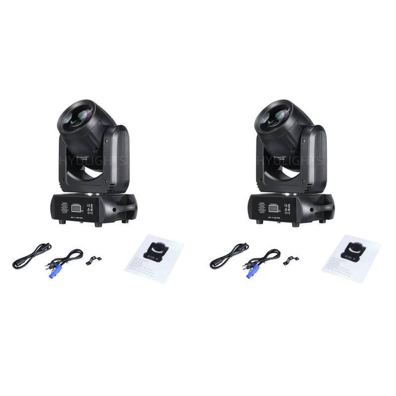 Lot de 2 mini lyres LED beam et spot 150 W – les deux lyres avec leurs câbles et leurs notices