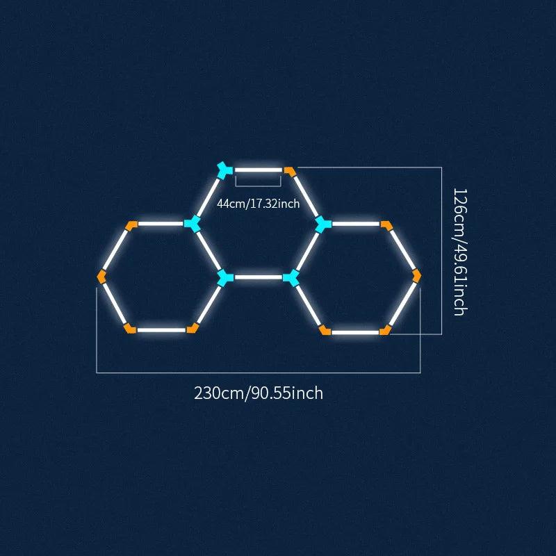 Plafonnier LED nid d'abeille – format de 3 hexagones de 230 x 126 cm