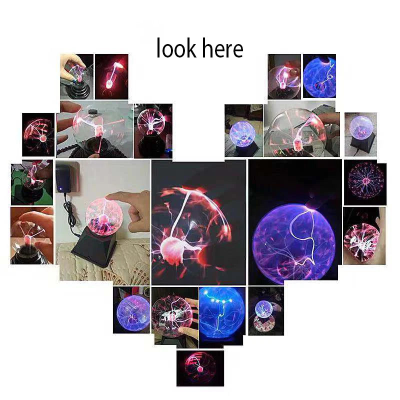 Lampe plasma boule magique tactile – collage de photos de personnes touchant la boule plasma