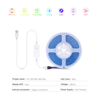 Ruban LED USB COB connecté Zigbee – schéma du kit avec câble USB, ruban et contrôleur Zigbee