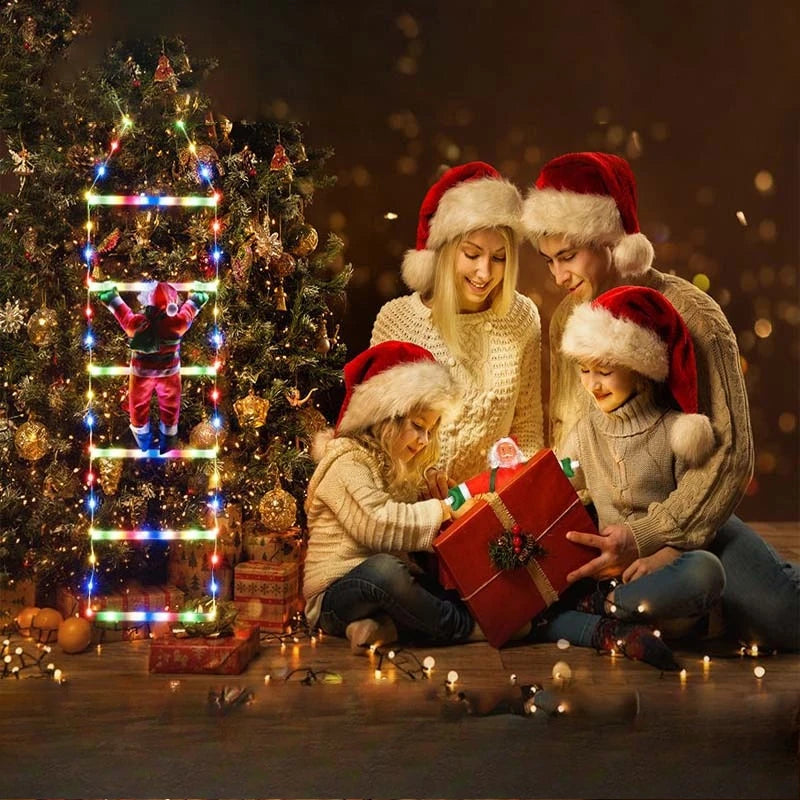 Échelle lumineuse de Noël avec Père Noël grimpeur, 8 modes, USB, 1,6 m ou 3 m