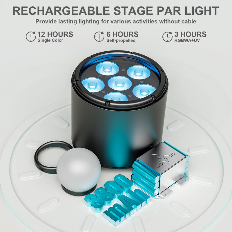 Uplight sans fil IP65 sur batterie, 6 LED RGBWA UV, télécommande et application