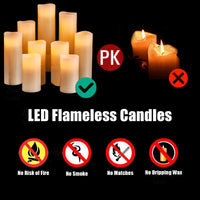 Bougies colonnes LED flamme vacillante, piles incluses, lot de 9 à 120