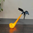 Déco Halloween lumineuse dragon cracheur de feu, flamme orange ou bleue, 14 ou 23 cm