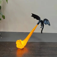 Déco Halloween lumineuse dragon cracheur de feu, flamme orange ou bleue, 14 ou 23 cm