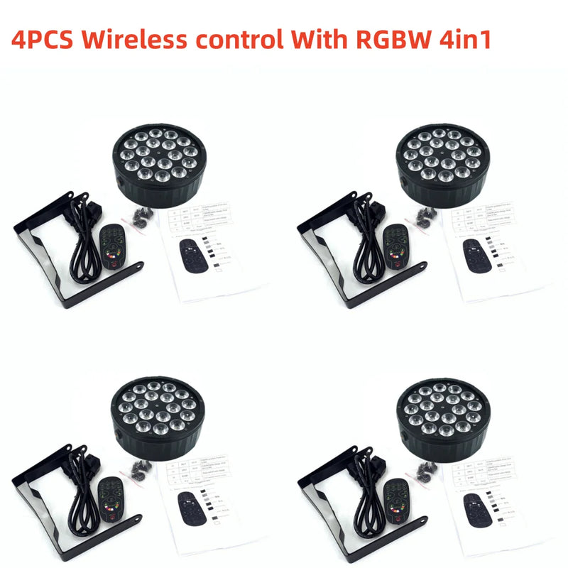 PAR LED plat 18 LED – lot de 4 projecteurs RGBW 4 en 1 avec télécommande