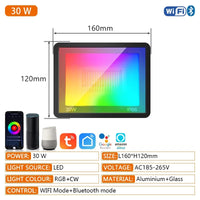 Projecteur LED extérieur connecté Wi-Fi, RGB et blanc, 30 à 100 W