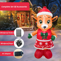 Renne lumineux gonflable en robe rouge – renne gonflable avec ses accessoires : piquets, cordes et adaptateur