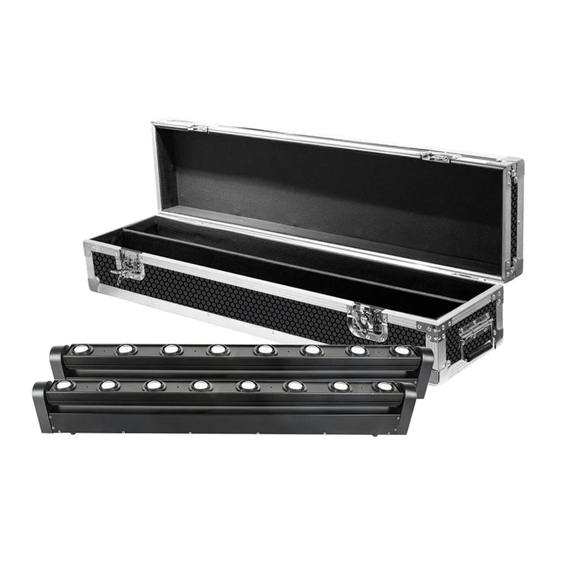 Barre LED à tête mobile 8 x 12 W – flight case ouvert avec deux barres