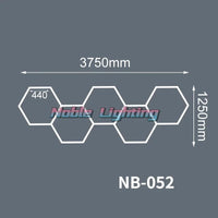 Éclairage LED nid d'abeille – configuration de 5 hexagones de 375 x 125 cm