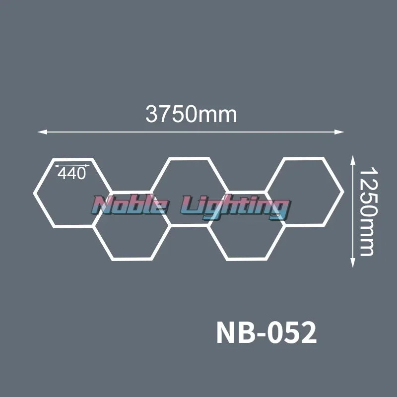 Éclairage LED nid d'abeille – configuration de 5 hexagones de 375 x 125 cm
