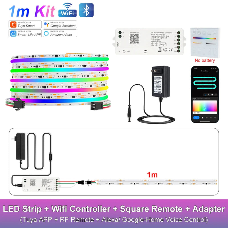 Ruban LED COB RGB adressable, Wi-Fi, télécommande, kit 1 à 25 m