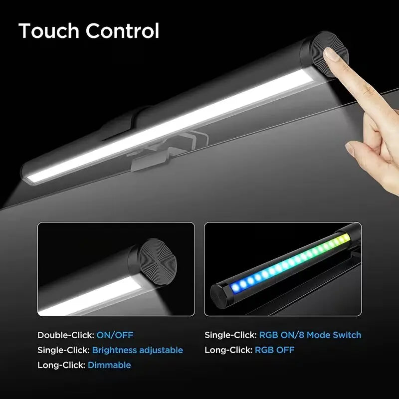 Barre lumineuse écran tactile – commande tactile : double appui, appui simple, appui long et modes RGB