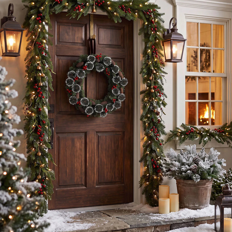 Couronne de Noël lumineuse LED – sur une porte d’entrée, deuxième vue