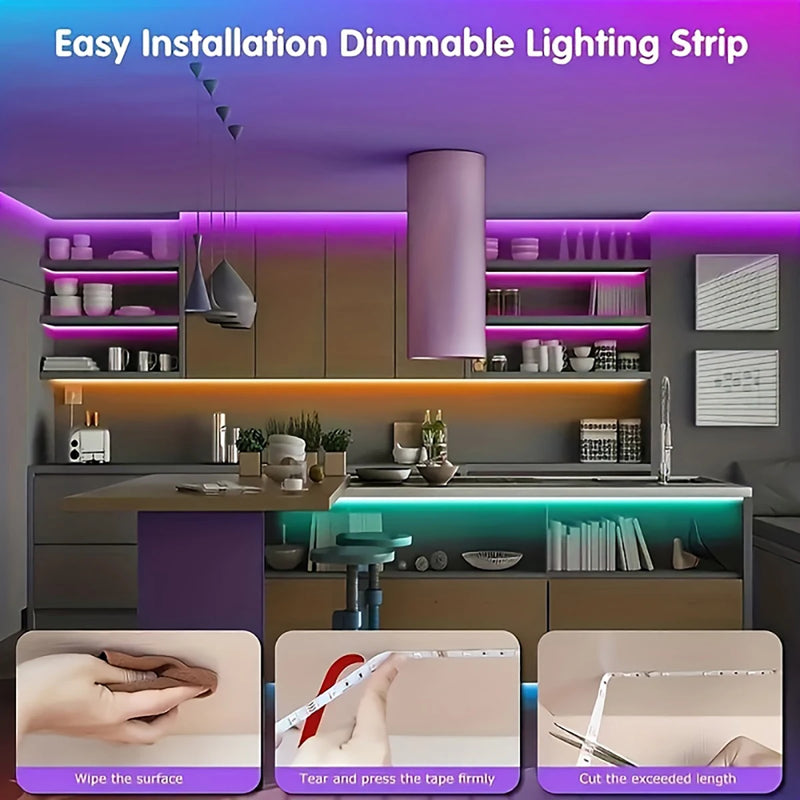 Ruban LED RGB à piles – pose adhésive sous des meubles de cuisine
