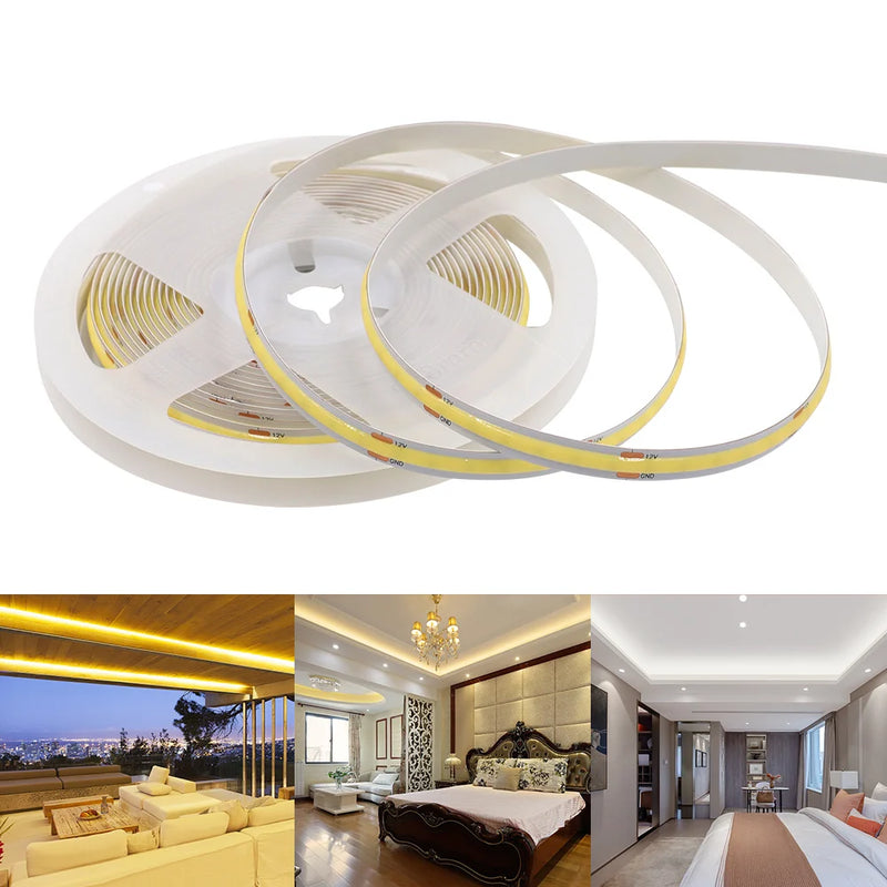 Ruban LED COB blanc – bobine et ambiances de salon, de chambre et de plafond