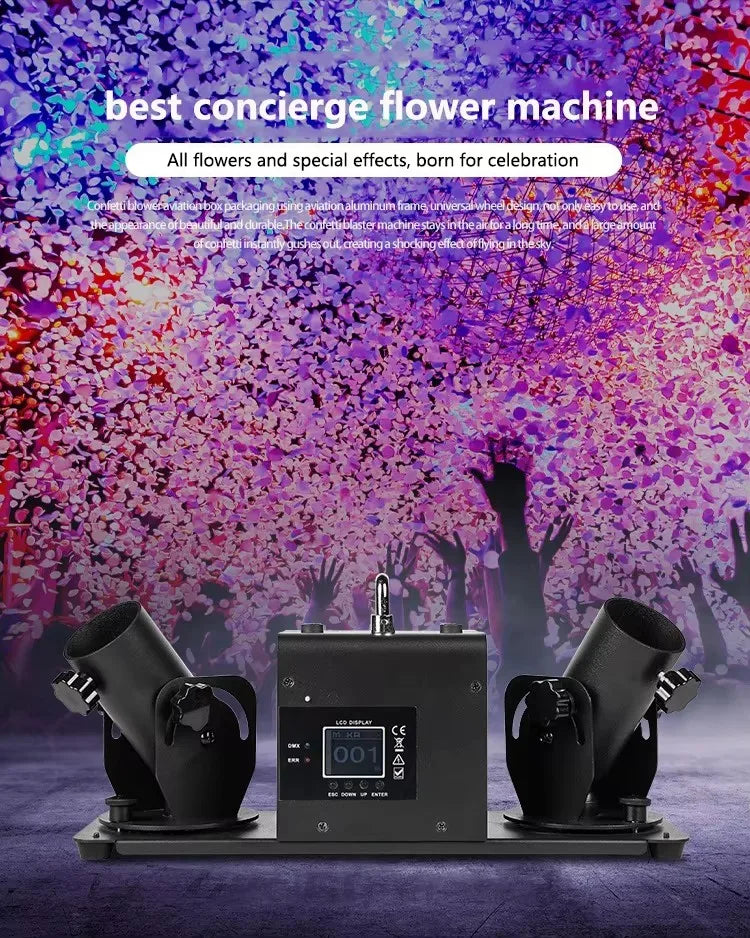 Canon à confettis double tête – pluie de pétales sur scène