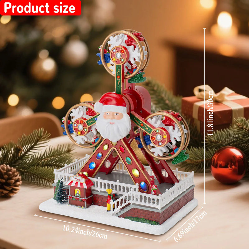 Grande roue de Noël musicale et lumineuse avec Père Noël, 30 cm, USB ou piles