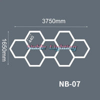 Éclairage LED nid d'abeille – configuration de 7 hexagones de 375 x 165 cm