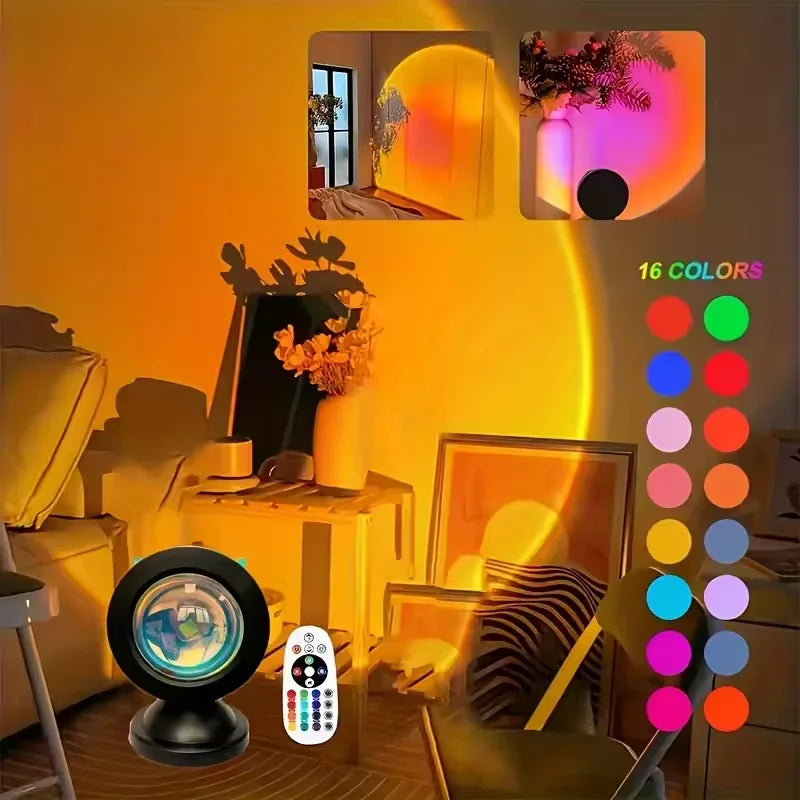 Lampe coucher de soleil USB, 16 couleurs, télécommande, 9 cm