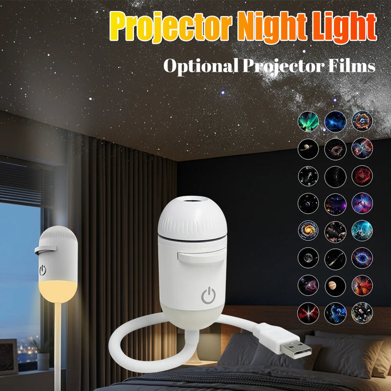 Mini projecteur ciel étoilé capsule USB – capsule sur bras flexible avec fiche USB et planche de films