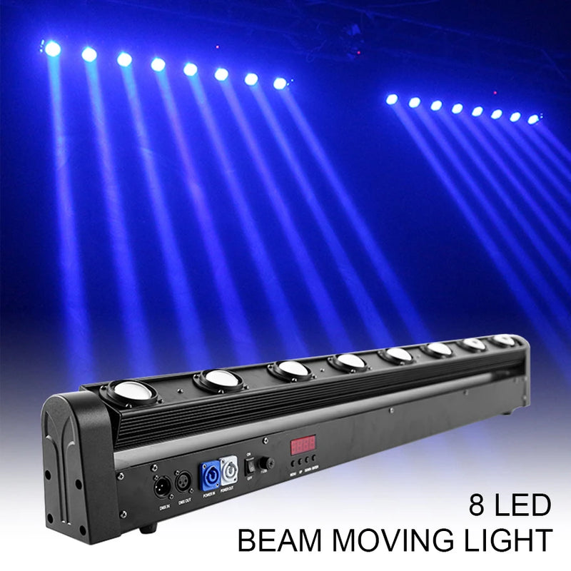 Barre à tête mobile 8 faisceaux LED RGBW 12 W, 107 cm, DMX 10 ou 38 canaux