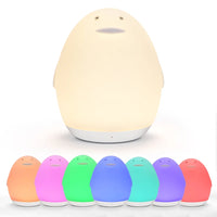 Veilleuse bébé LED en silicone, œuf ou pingouin, 7 couleurs, tactile, rechargeable