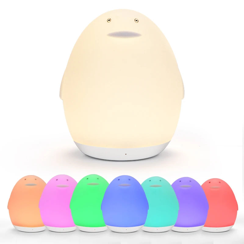 Veilleuse bébé LED en silicone, œuf ou pingouin, 7 couleurs, tactile, rechargeable