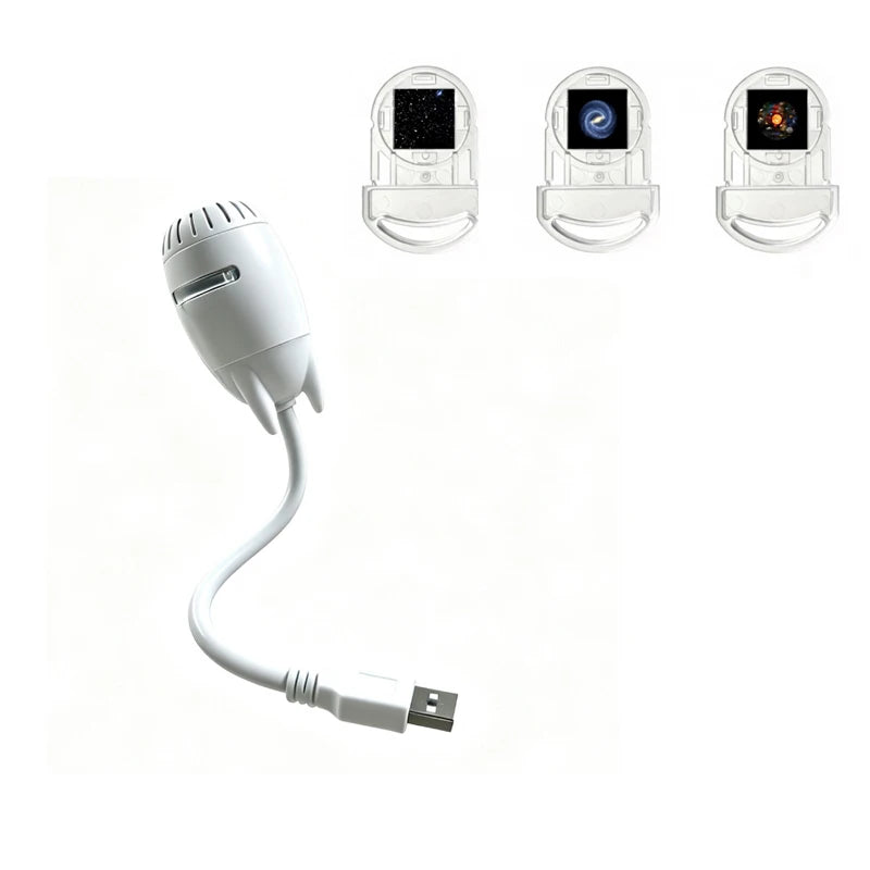 Mini projecteur d'étoiles USB à tête ogive – lampe blanche et 3 films