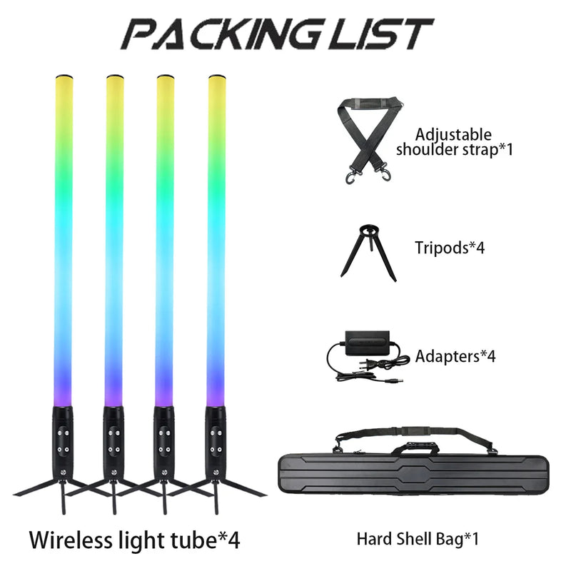 4 tubes LED pixel sans fil sur batterie IP65 avec trépieds et sac