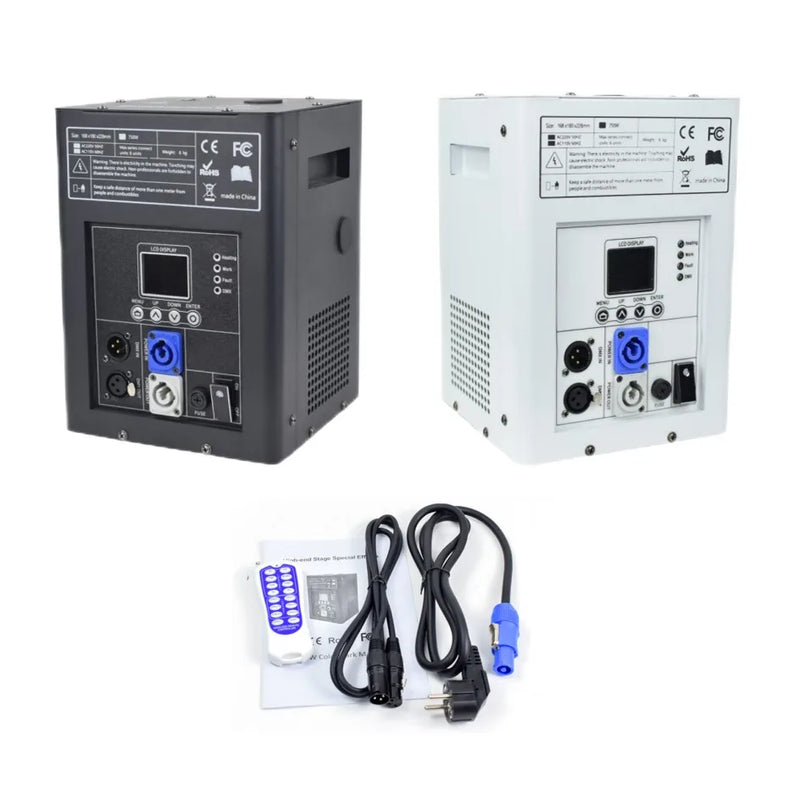 Machine à étincelles froides 750 W – machines noire et blanche avec télécommande, câble d'alimentation et notice