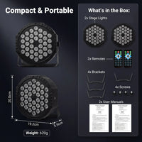 PAR LED 36 W RGB – contenu du lot et dimensions d'un projecteur