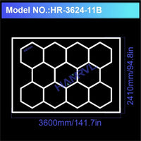 Plafonnier hexagonal LED – modèle de 11 hexagones avec cadre, 360 x 241 cm