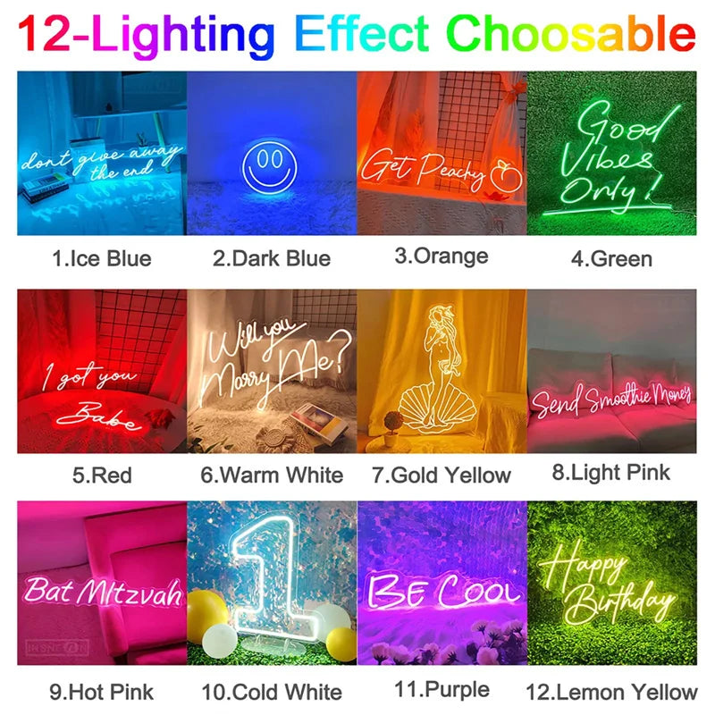 Néon LED personnalisé sur 1 ou 2 lignes, 25 à 110 cm