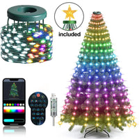 Guirlande de sapin cascade RGB – version USB 256 LED avec télécommande et téléphone