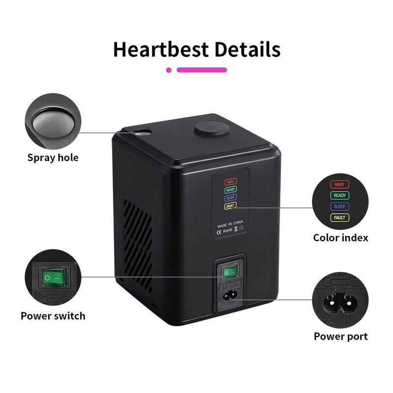 Machine à étincelles froides 350 W – orifice de projection, voyants, interrupteur et embase d'alimentation